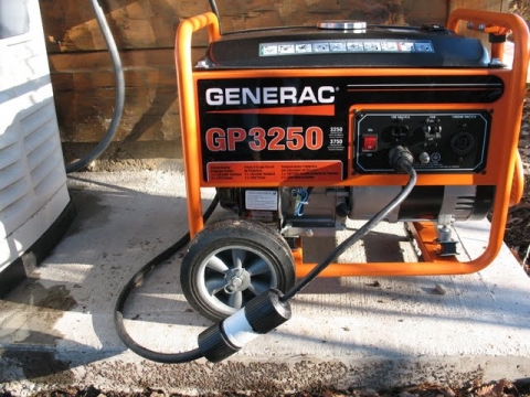 Backup generator shown using 15 amp outlet.