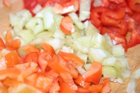 Peppers prepared for freezing.