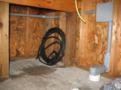 Conduit shown heading back and around.