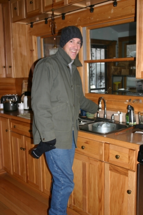 David preparing to care for the chickens. December 21.