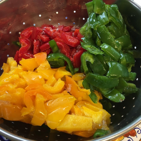 Last summer's peppers, fresh from the freezer.