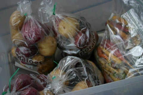 Potatoes and carrots bagged for a local restaurant.