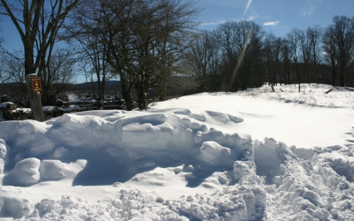 Snow drifts at the Brightside Acres gate.