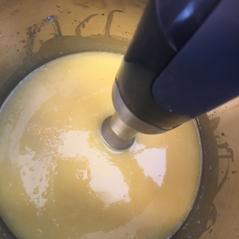 Mixture begins to thicken after 3 minutes of blending.