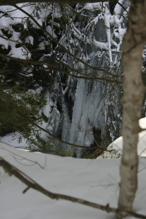 Ice curtain over the entrance to the Glady Tunnel on the West Fork rail line.