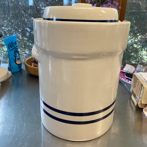 Sealed with water around the rim to ferment.